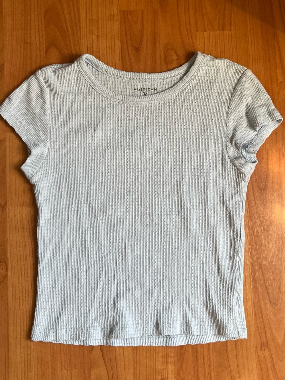 American Eagle Outfitters Pale Blue Ribbed Short Sleeve Tee